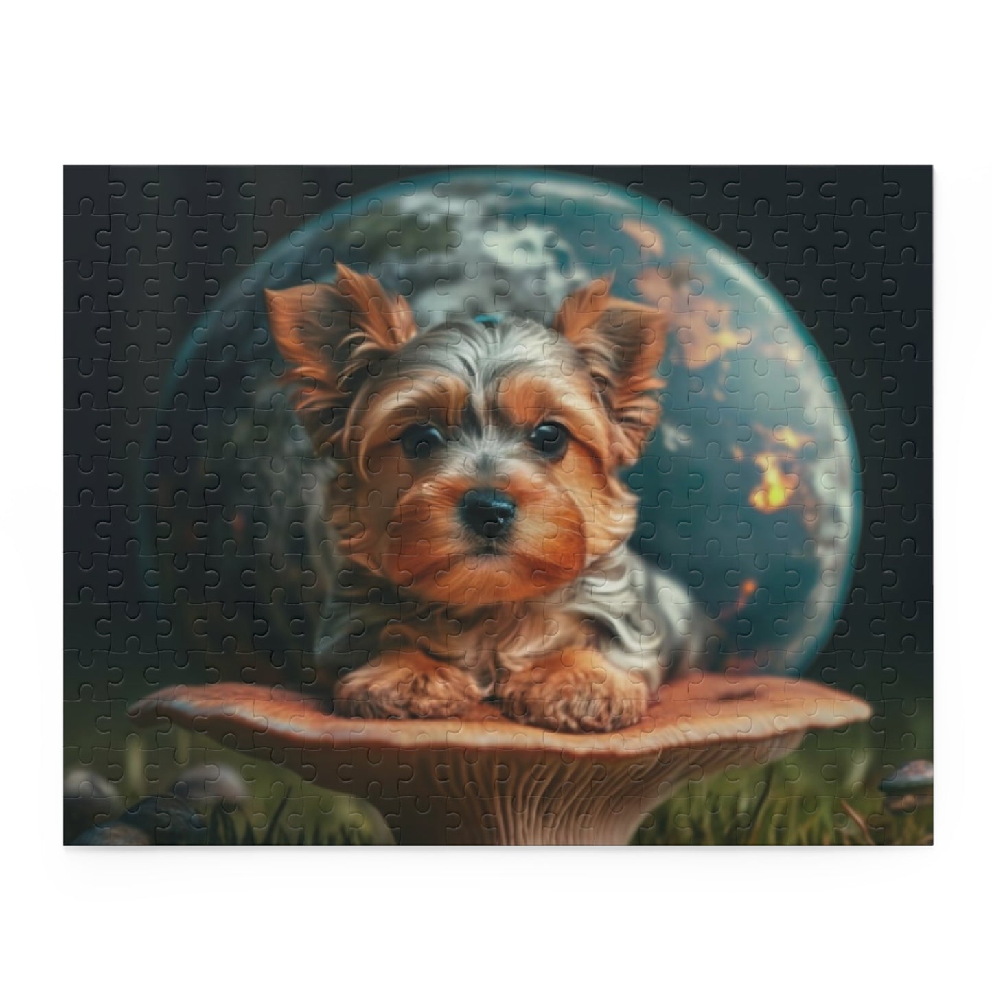 Yorkie sitting on a Mushroom. Puzzle (120, 252, 500-Piece)