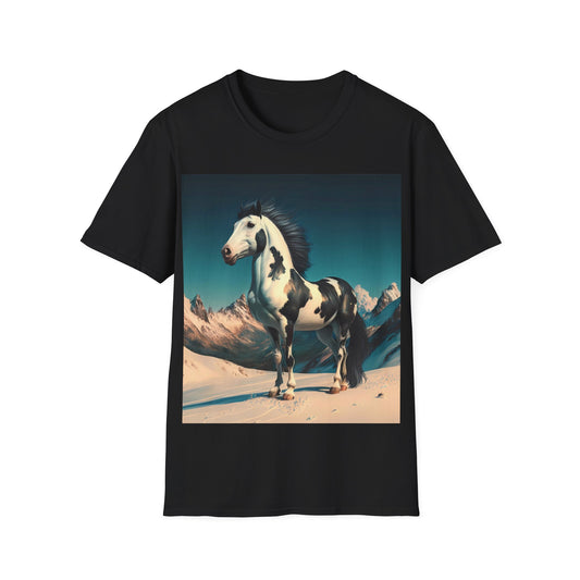 Black and white Stallion Horse standing proud Unisex Softstyle T-Shirt