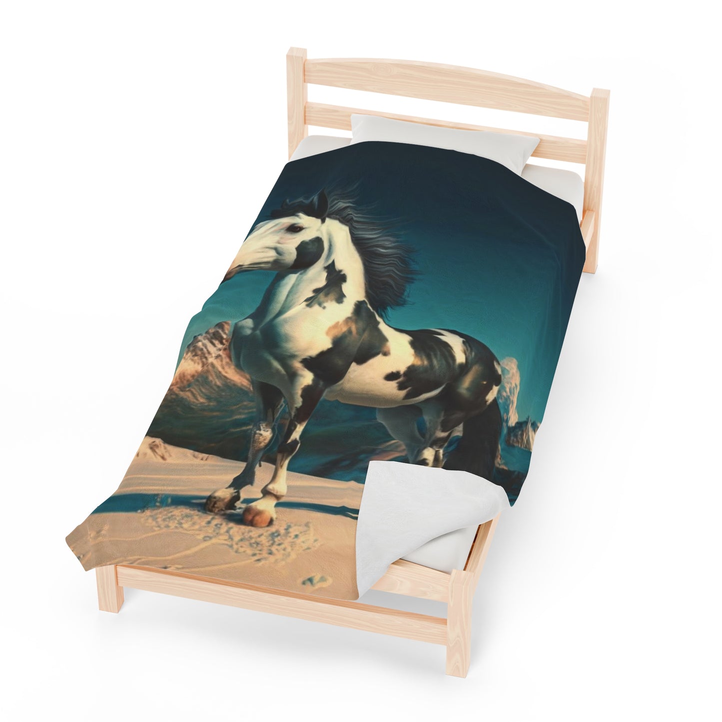 Black and White Paint Horse Velveteen Plush Blanket