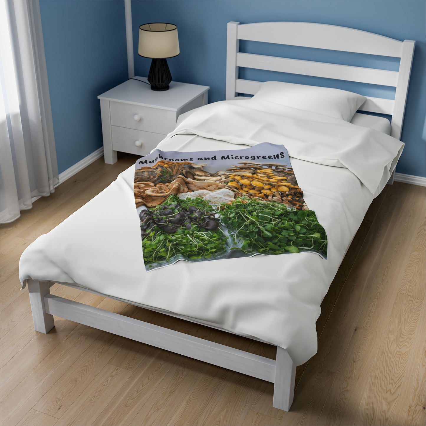 Mushroom and Microgreens Velveteen Plush Blanket