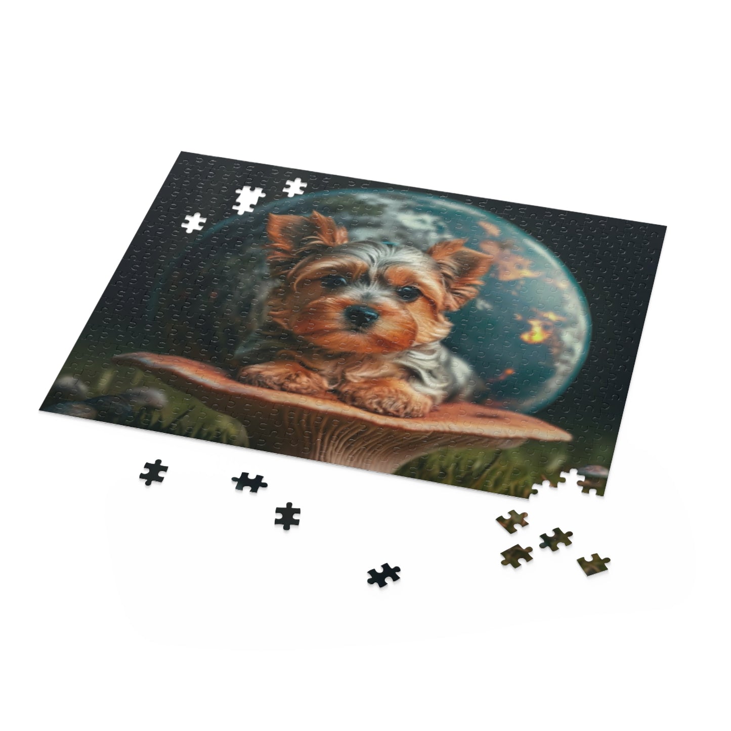 Yorkie sitting on a Mushroom. Puzzle (120, 252, 500-Piece)