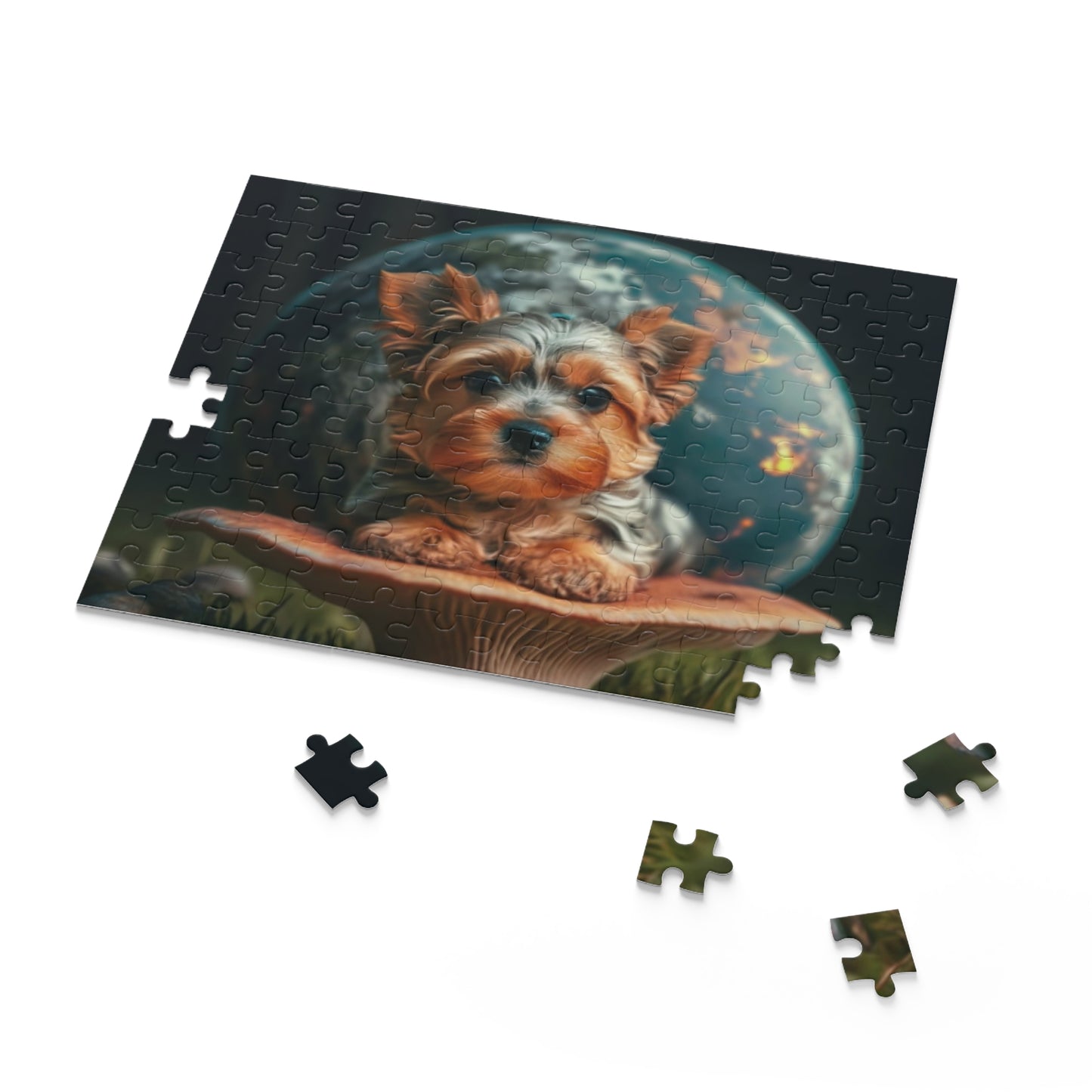 Yorkie sitting on a Mushroom. Puzzle (120, 252, 500-Piece)