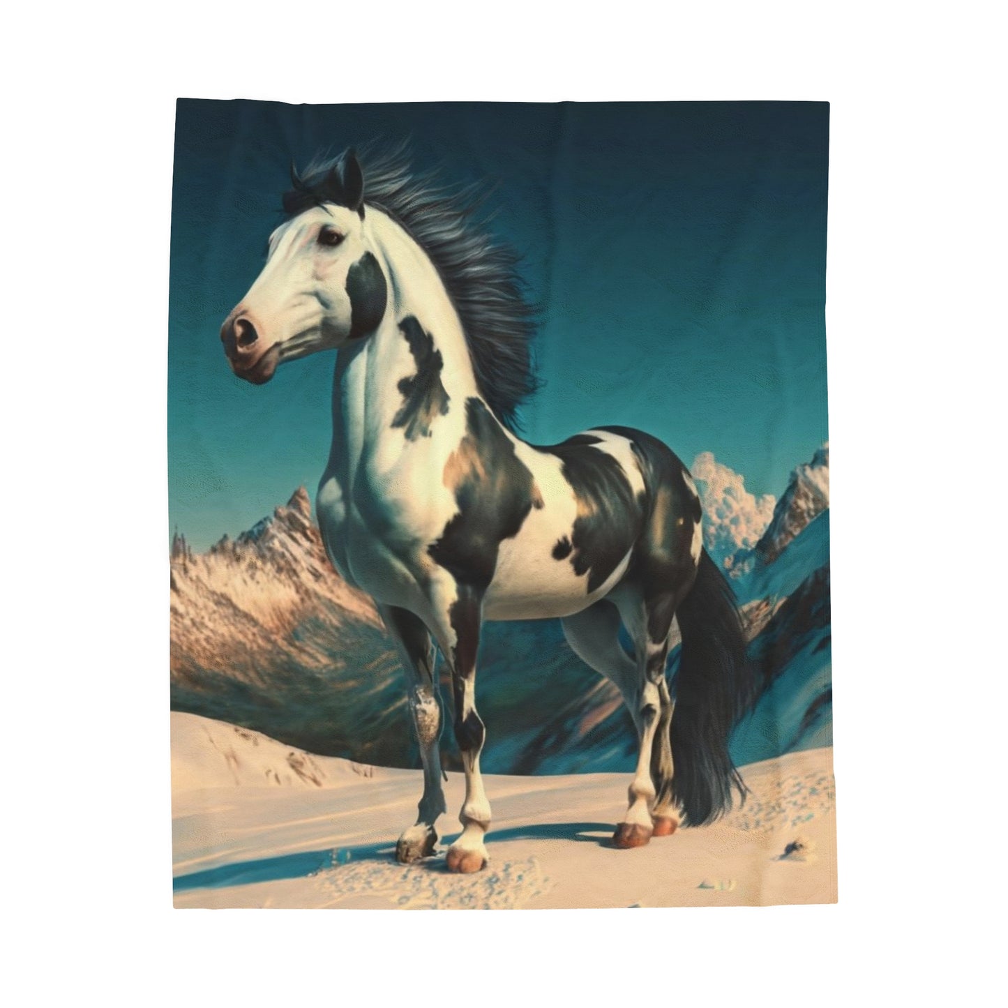 Black and White Paint Horse Velveteen Plush Blanket