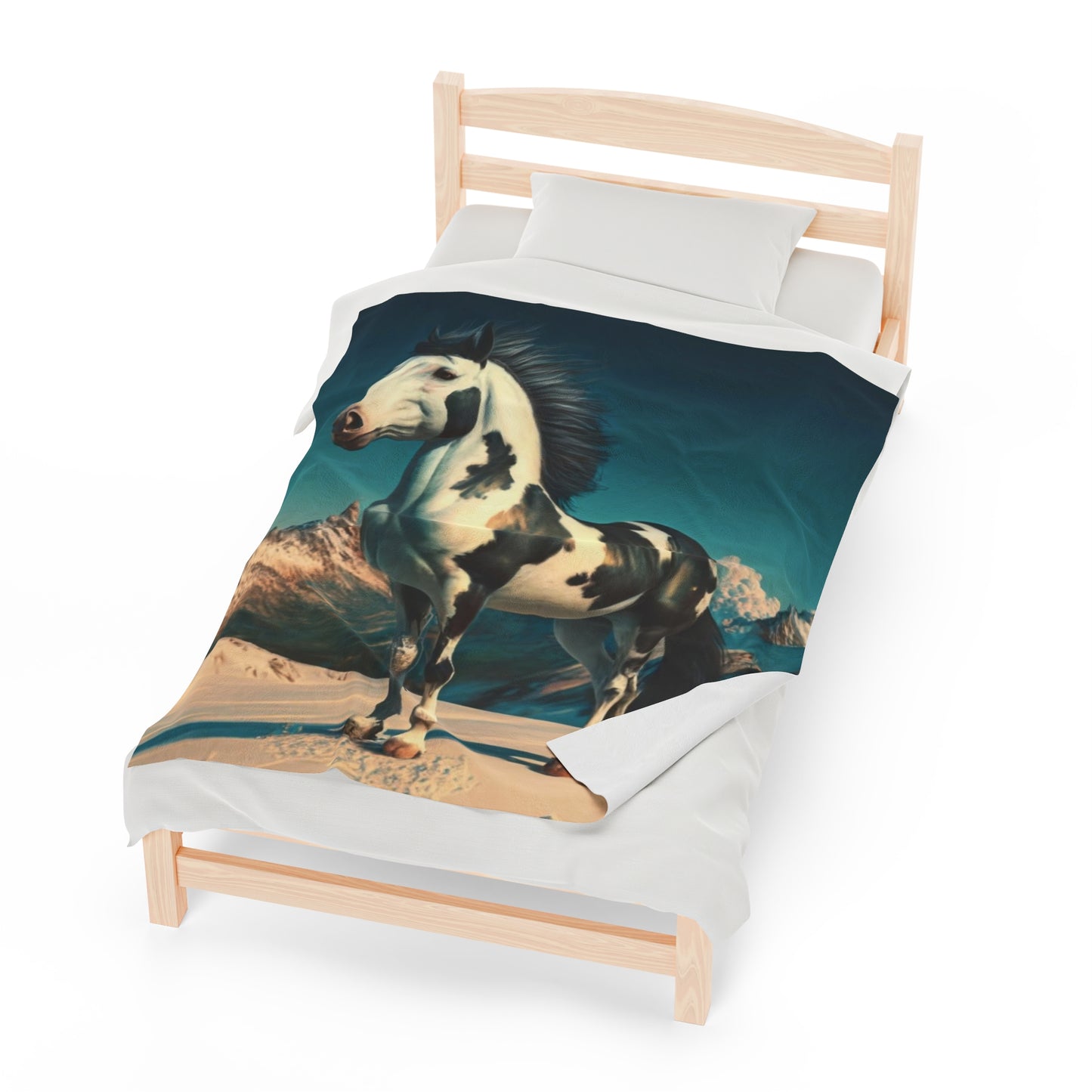 Black and White Paint Horse Velveteen Plush Blanket