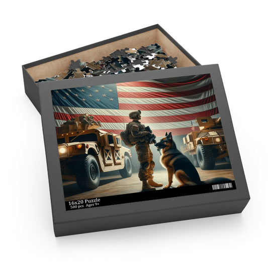 Army Man Standing with hi German Shepeard Puzzle (120, 252, 500-Piece)