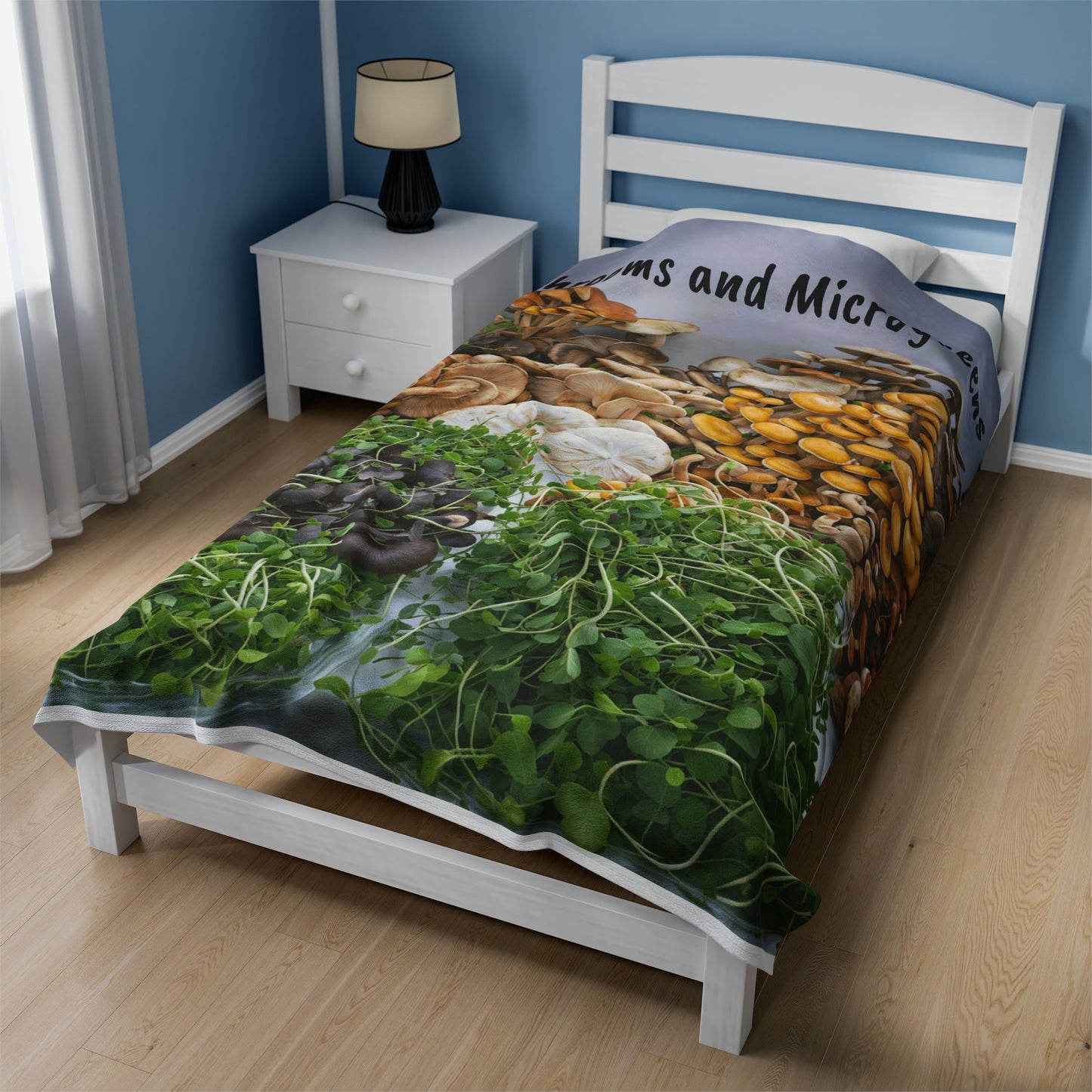 Mushroom and Microgreens Velveteen Plush Blanket