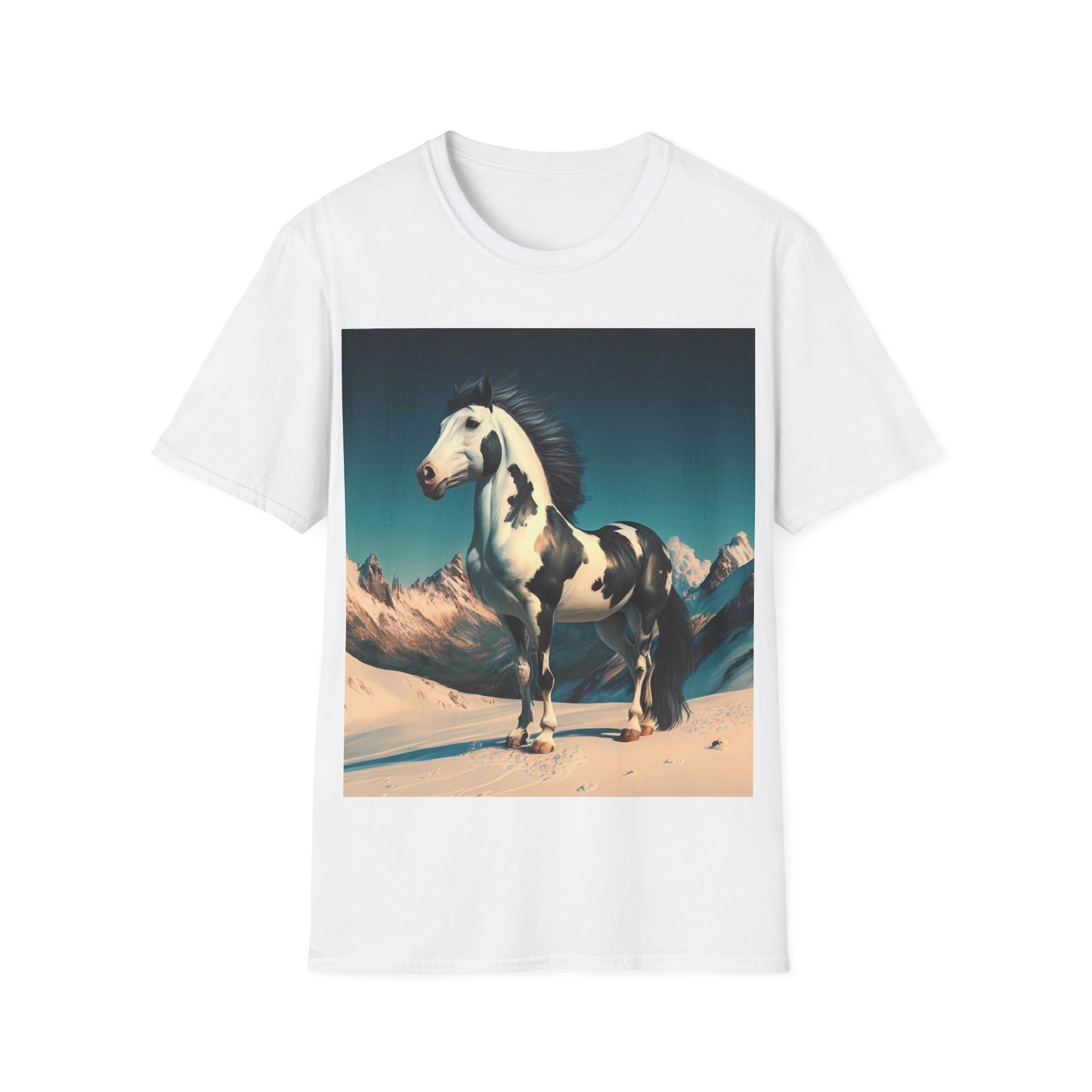 Black and white Stallion Horse standing proud Unisex Softstyle T-Shirt