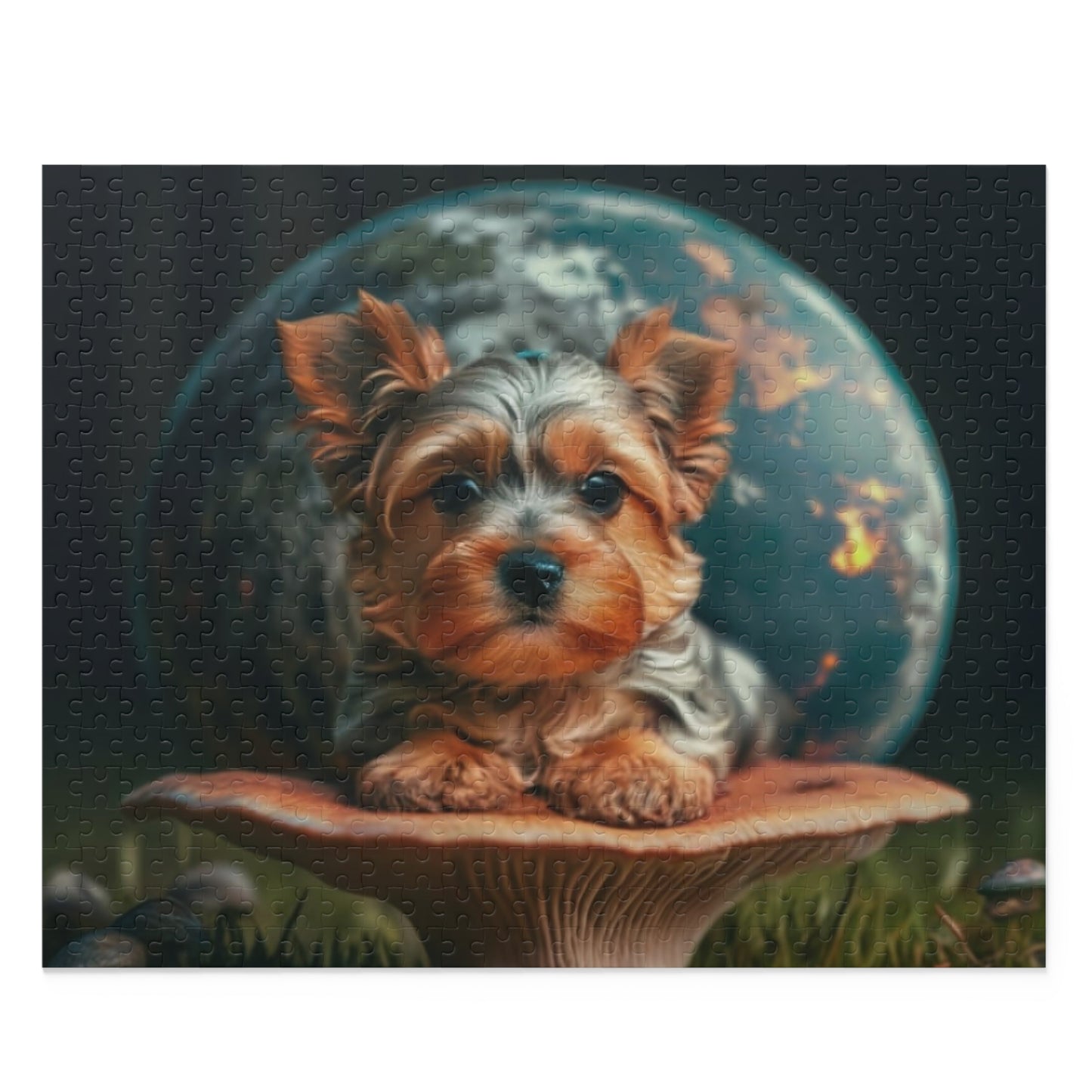 Yorkie sitting on a Mushroom. Puzzle (120, 252, 500-Piece)