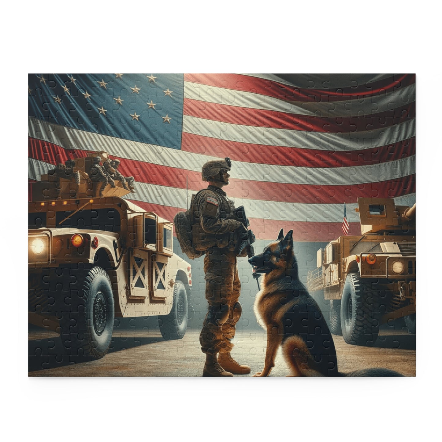 Army Man Standing with hi German Shepeard Puzzle (120, 252, 500-Piece)