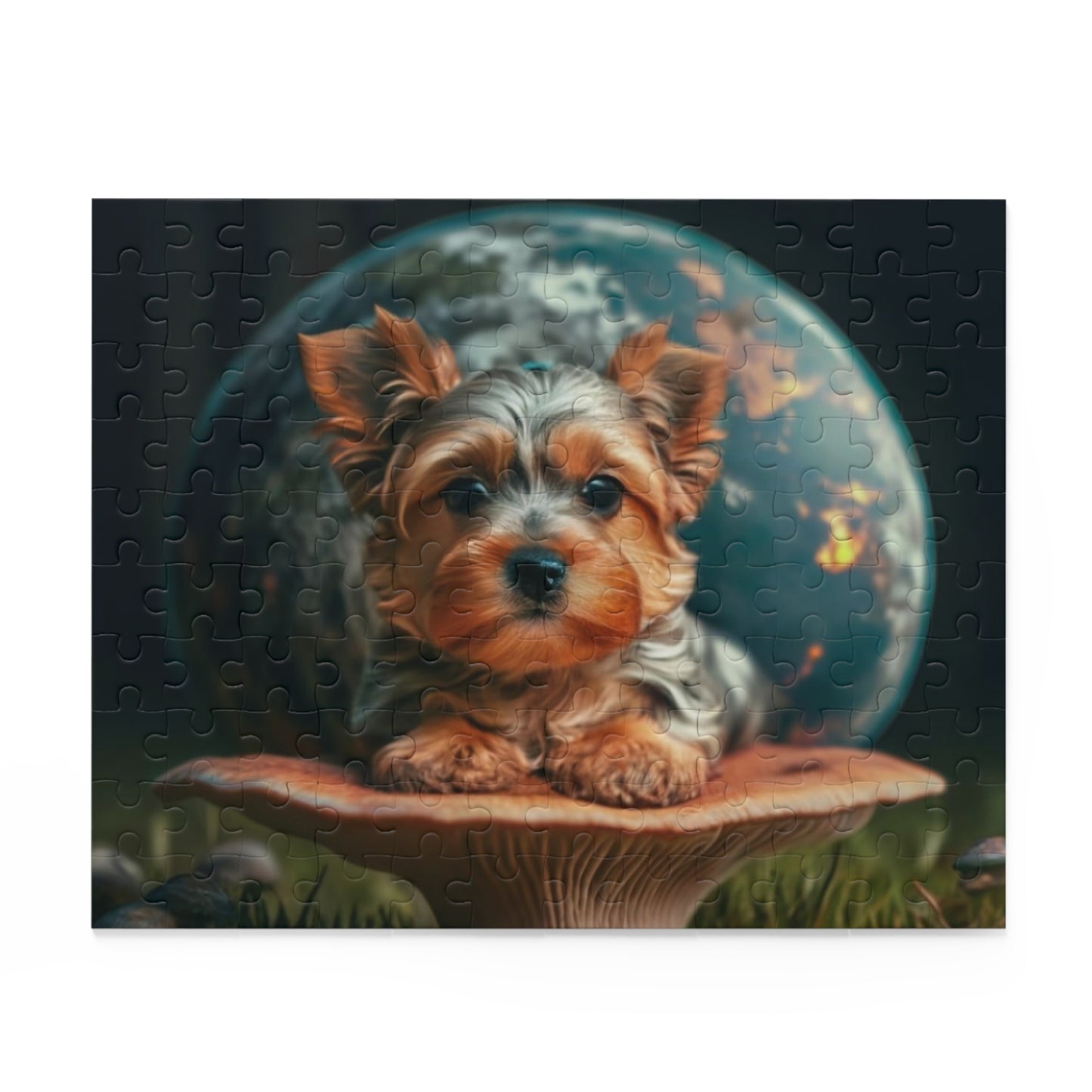 Yorkie sitting on a Mushroom. Puzzle (120, 252, 500-Piece)