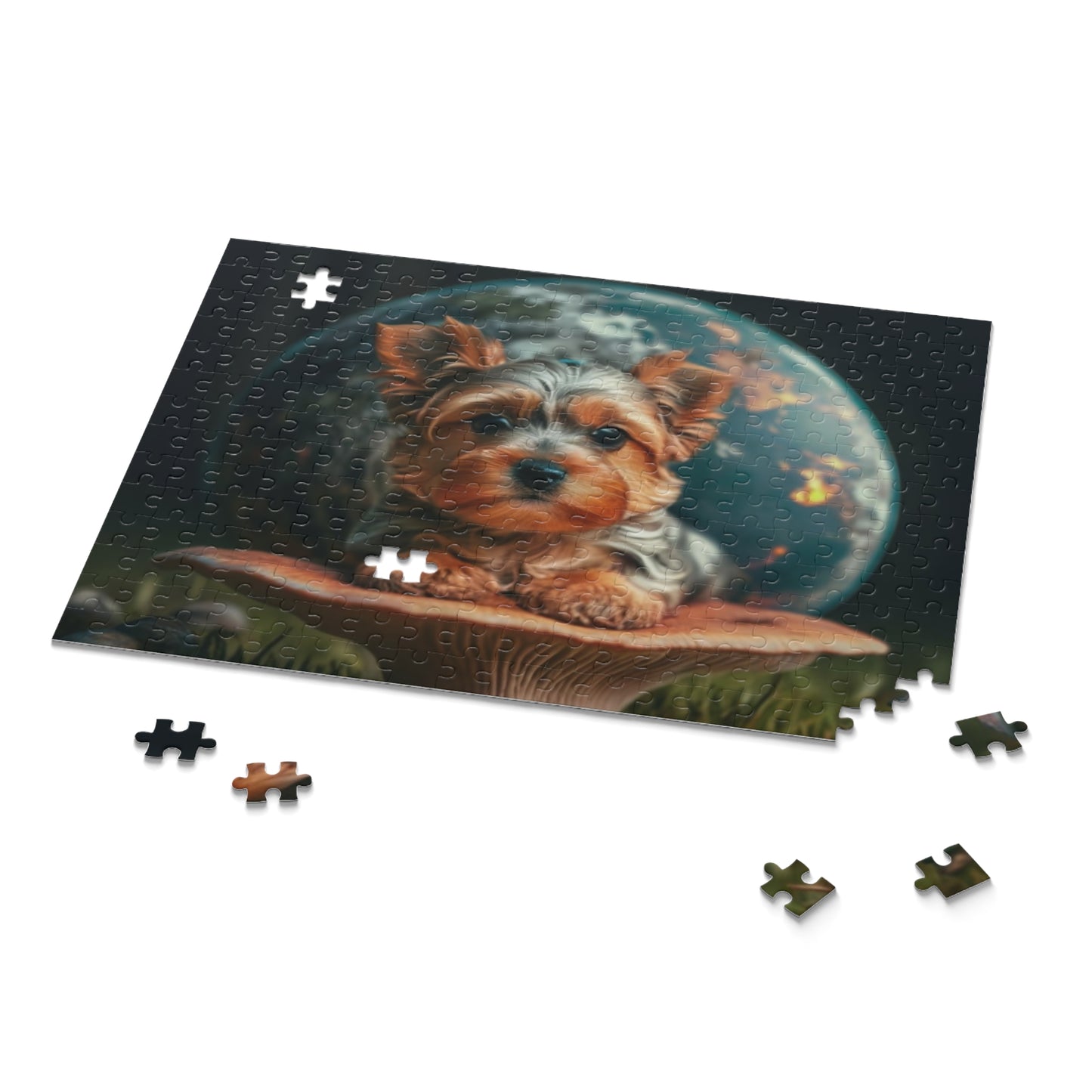 Yorkie sitting on a Mushroom. Puzzle (120, 252, 500-Piece)