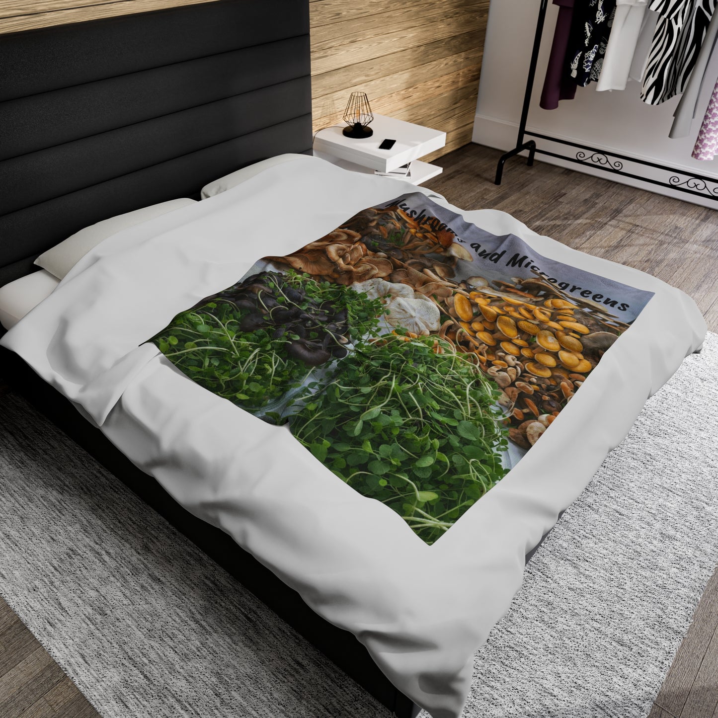 Mushroom and Microgreens Velveteen Plush Blanket