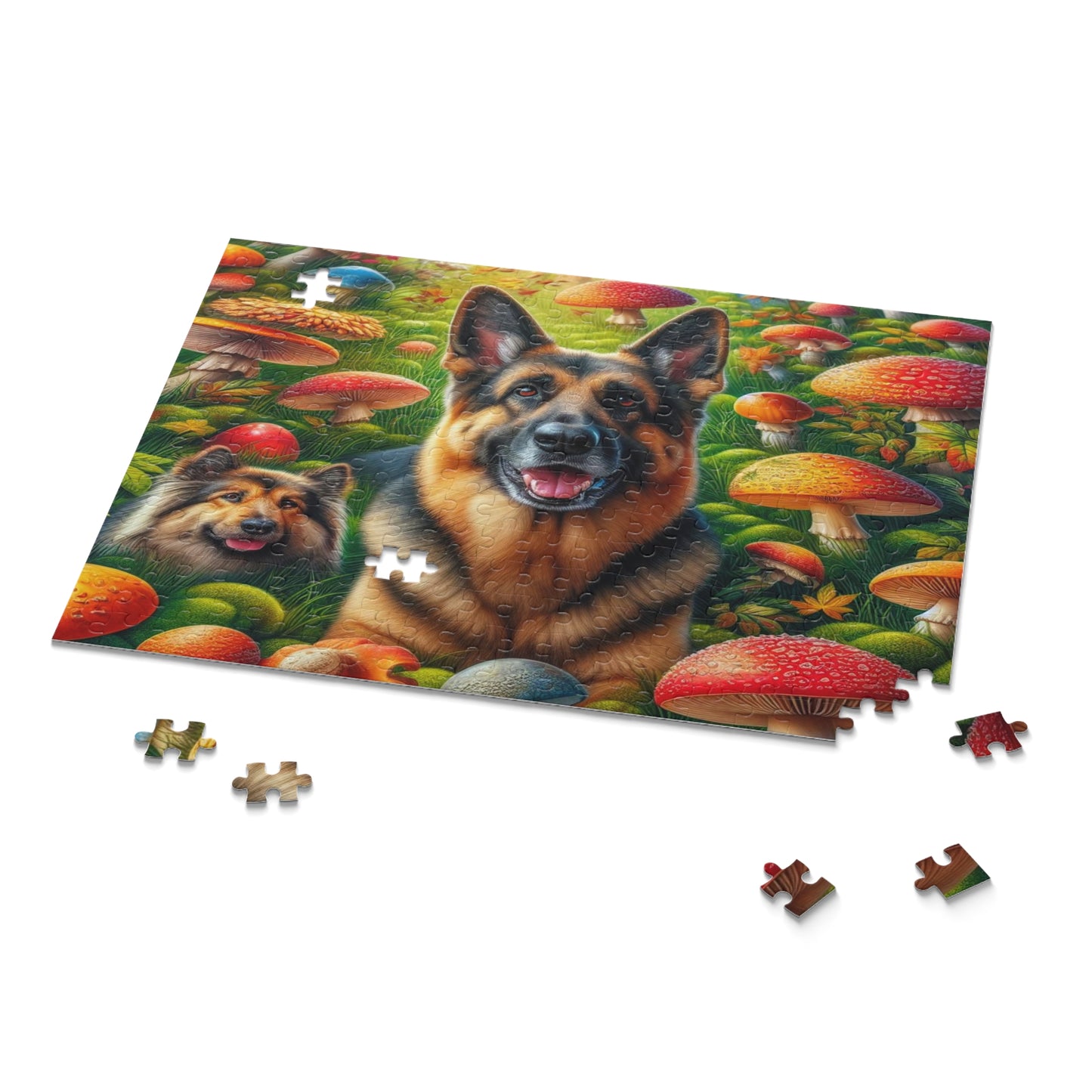 German Shepherd Dog with Mushrooms Puzzle (120, 252, 500-Piece)