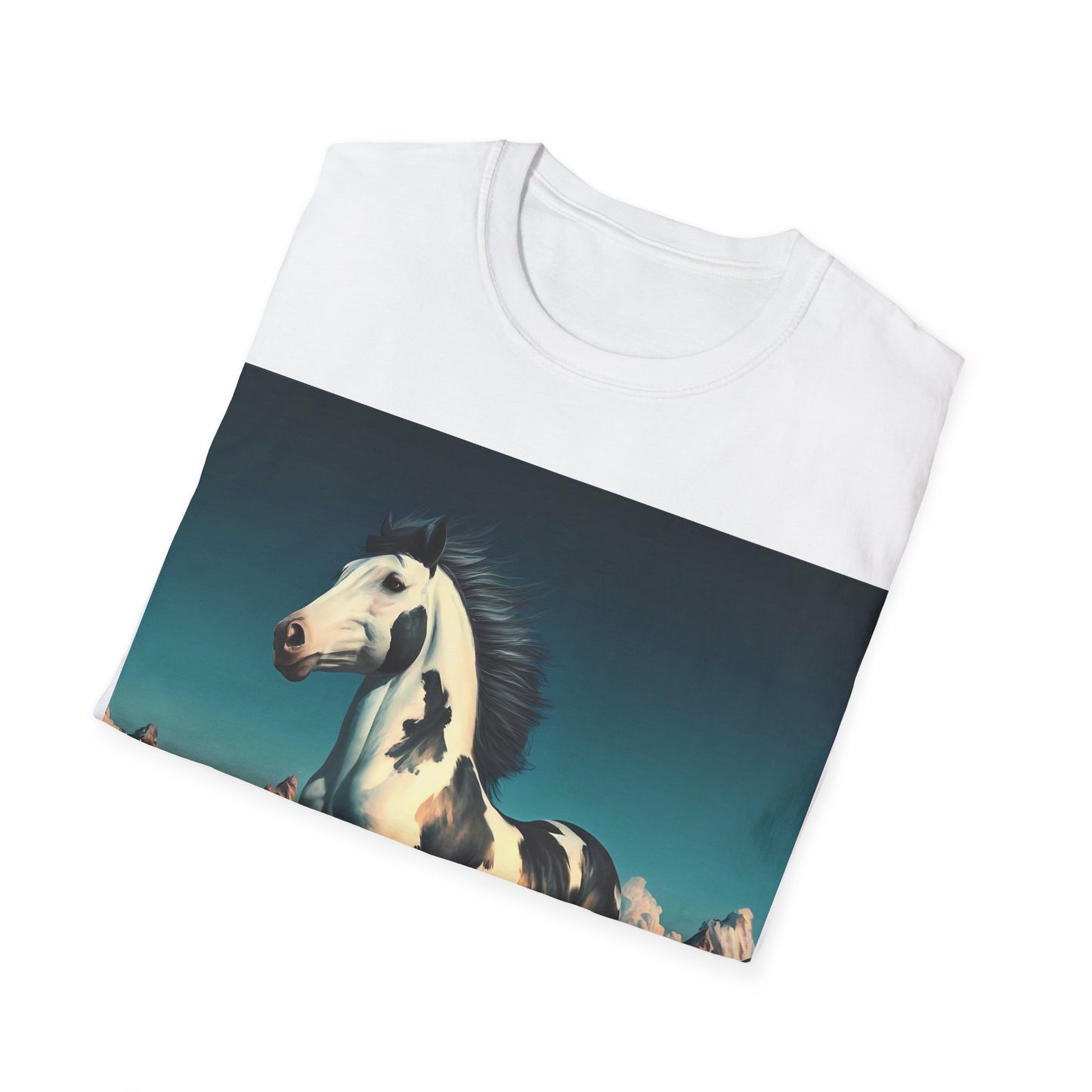 Black and white Stallion Horse standing proud Unisex Softstyle T-Shirt